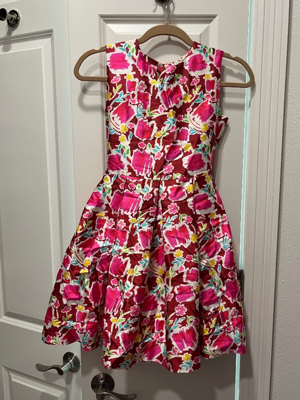 Oscar de la Renta Girls Floral Party Dress 12Y Pink Red Fit & Flare Luxury
